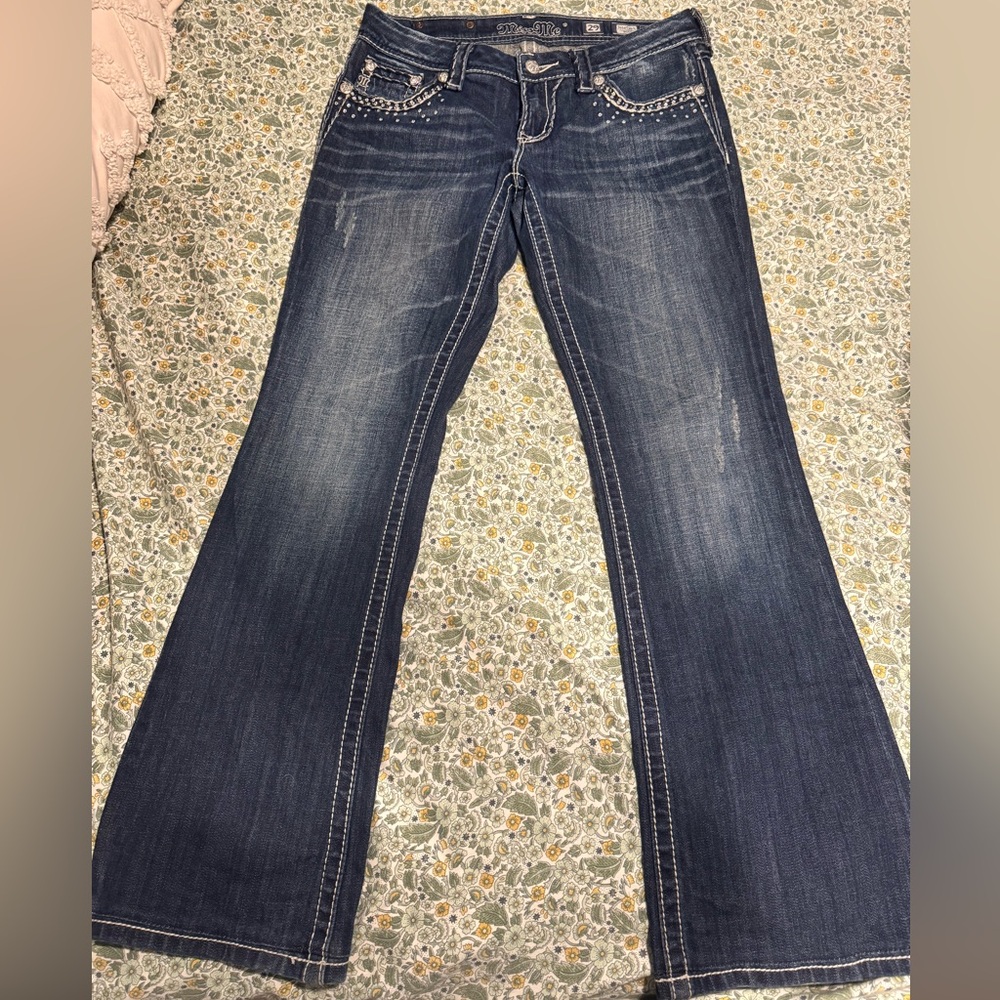 Miss Me Dark Blue Flare Jeans Women’s Size 29 or 7/8 with Studded Details